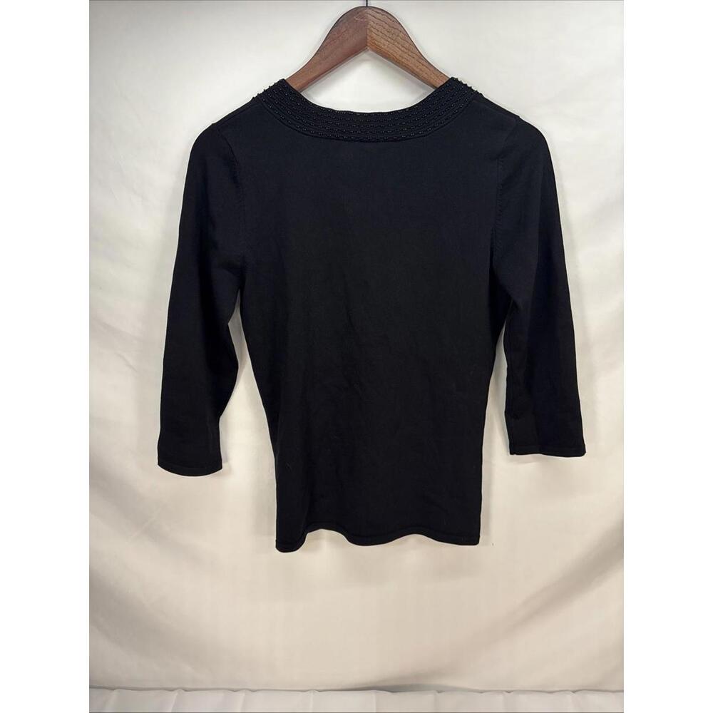 Beaded Twist Front Sweater Top Size S/P French Dressing Jeans Co FDJ Black - Picture 4 of 8